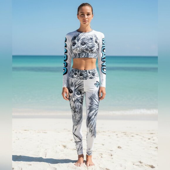 NWT $180 UPF50 set beach lounge yoga leggings & cropped top S - Picture 1 of 11